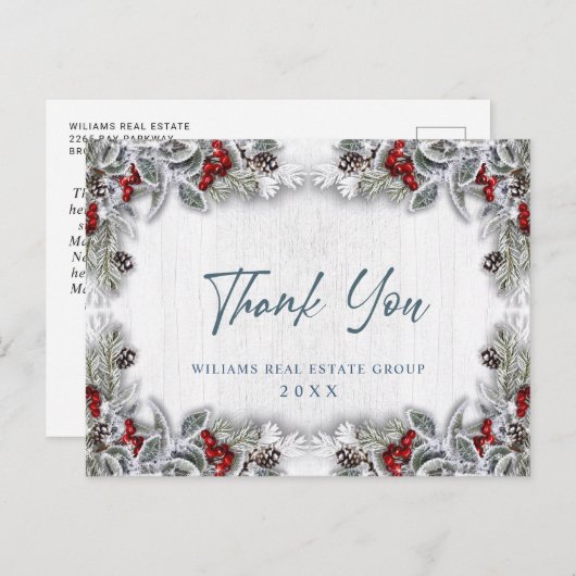 Christmas Holly Berry Rustic Corporate Vielen Dank Postkarte (Vorne/Hinten)