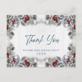 Christmas Holly Berry Rustic Corporate Vielen Dank Postkarte (Vorderseite)