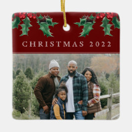 Christmas Holly Berry Simple Custom Foto Red Keramikornament