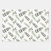 Christmas Holly Berry und Pine Branches White Geschenkpapier Set (Vorderseite 2)
