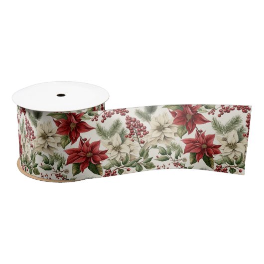 Christmas Holly Blume Satin Ribbon Satinband (Spule)