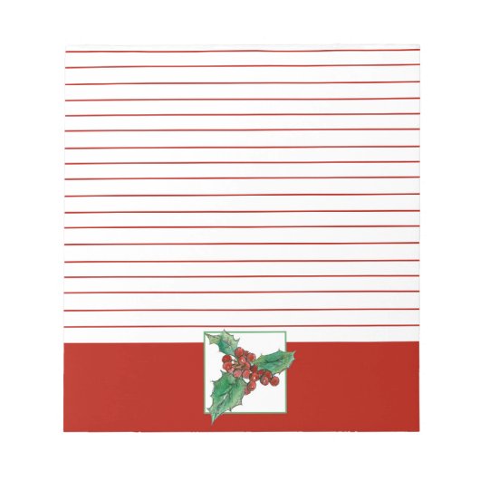 Christmas Holly Botanical Art Red Lined Notizblock (Vorderseite)