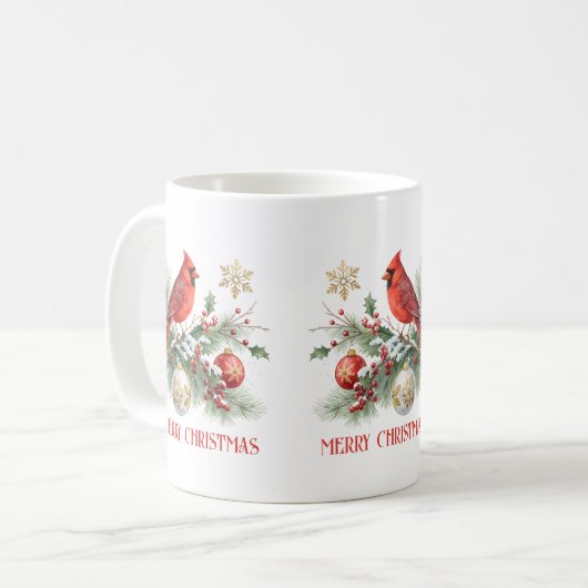 Christmas Holly Bouquet Red Cardinal Kaffeetasse (Vorderseite Links)
