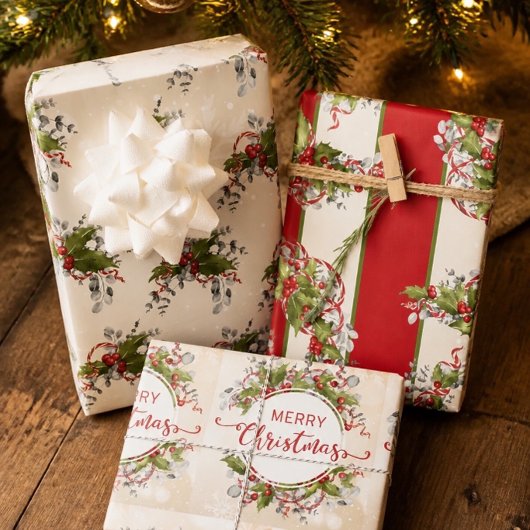 Christmas Holly Branch Geschenkpapier Set