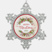 Christmas Holly Branch Schneeflocken Zinn-Ornament (Vorderseite)