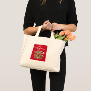 Christmas Holly Branch Small Tote Bag Mini Stoffbeutel