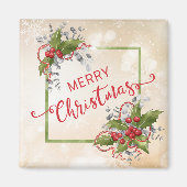 Christmas Holly Branch Square Magnet (Vorne)