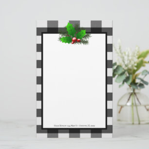 Christmas Holly Buffalo Kariert Personalisiert Briefpapier