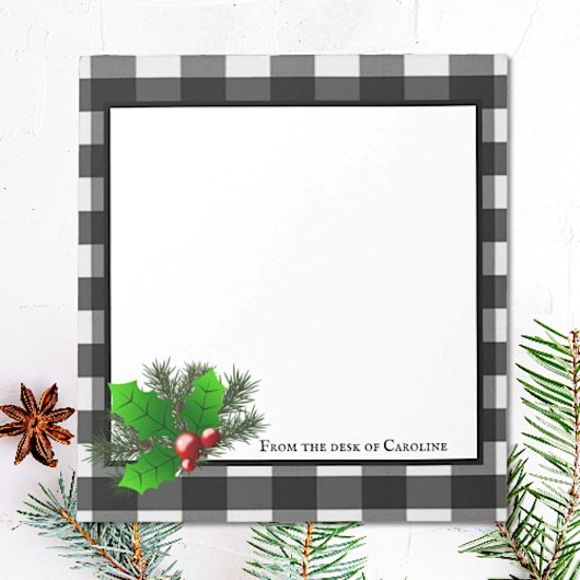 Christmas Holly Buffalo Kariert Personalisiert Not Notizblock