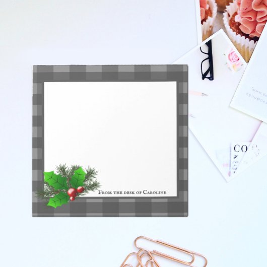 Christmas Holly Buffalo Kariert Personalisiert Not Notizblock