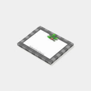 Christmas Holly Buffalo Kariert Personalisiert Post-it Klebezettel