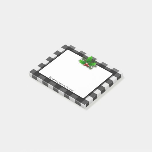 Christmas Holly Buffalo Kariert Personalisiert Post-it Klebezettel (angewinkelt)