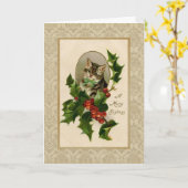 Christmas Holly Cat Vintag Reproduction Karte (Gelbe Blume)