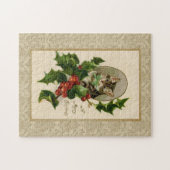 Christmas Holly Cat Vintag Reproduction Puzzle (Horizontal)