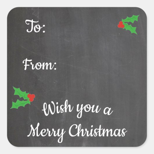 Christmas Holly Chalkboard Letters Quadratischer Aufkleber (Vorderseite)