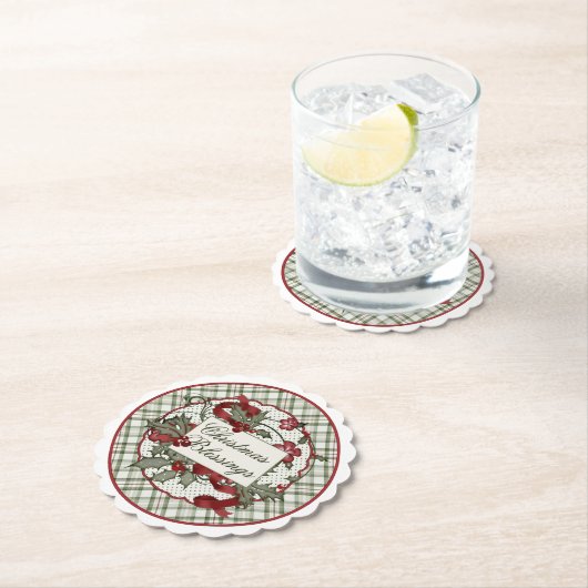 Christmas-Holly-CHRISTMAS-BLESSINGS-Paper Coaster Untersetzer (Vor Ort)