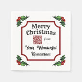 Christmas Holly Custom QR Code Restaurant (50) Serviette (Vorderseite)