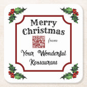Christmas Holly Custom QR Code Restaurant Rechteckiger Pappuntersetzer (Vorderseite)