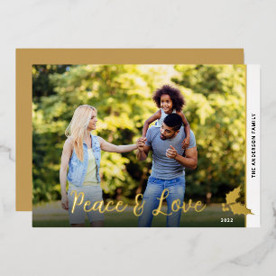 Christmas Holly Foto Peace & Liebe Gold Folien Feiertagskarte