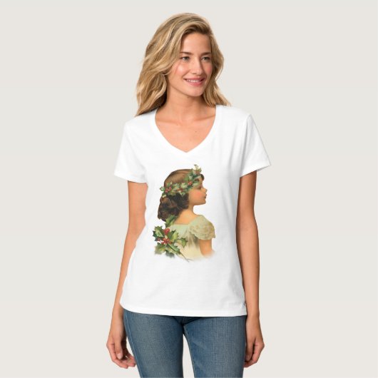 Christmas Holly Girl T-Shirt (Vorderseite Vollansicht)