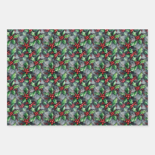 Christmas Holly Graffiti Geschenkpapier Set (Vorderseite 3)