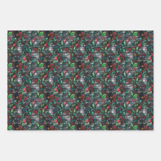 Christmas Holly Graffiti Geschenkpapier Set (Vorderseite 2)