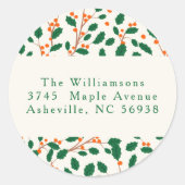 Christmas Holly Greenerity Custom Rücksendeadresse Runder Aufkleber (Vorderseite)