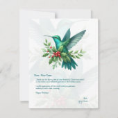 Christmas Holly Hummingbirds Thank You Card Dankeskarte (Vorderseite)