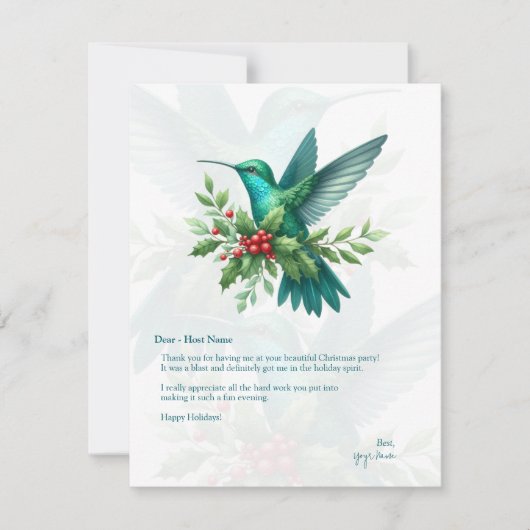 Christmas Holly Hummingbirds Thank You Card Dankeskarte (Vorderseite)