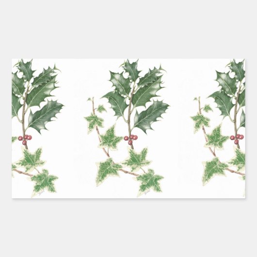 Christmas Holly & Ivy Sprigs Botanische Stickers (Vorderseite)