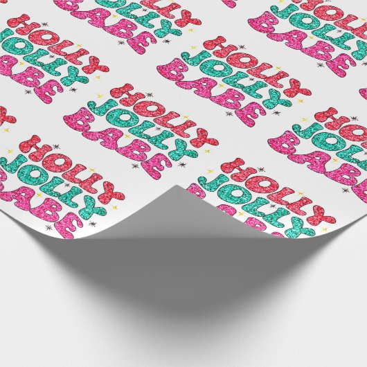 Christmas Holly Jolly Babe Modern Glitzer Script Geschenkpapier (Ecke)