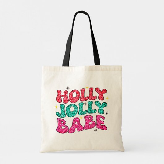 Christmas Holly Jolly Babe Modern Glitzer Script Tragetasche (Rückseite)
