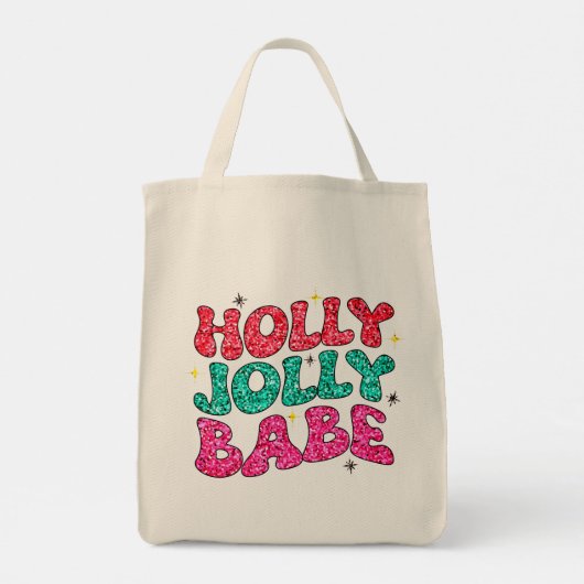 Christmas Holly Jolly Babe Modern Glitzer Script Tragetasche (Rückseite)