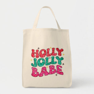 Christmas Holly Jolly Babe Modern Glitzer Script Tragetasche