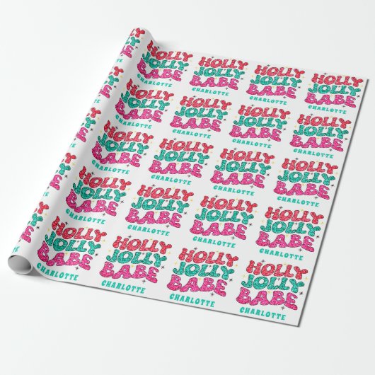 Christmas Holly Jolly Babe Moderner Glitzer Name Geschenkpapier (Ungerollt)
