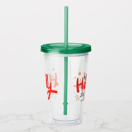 Christmas Holly Jolly Fun Winter Personalisiert Na Acryltrinkbecher (Rechts)