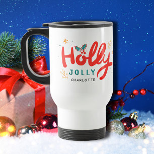Christmas Holly Jolly Fun Winter Personalisiert Na Reisebecher