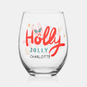 Christmas Holly Jolly Fun Winter Personalisiert Na Weinglas Ohne Stiel (Vorderseite)