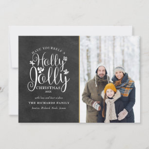 Christmas Holly Jolly Script Chalkboard Foto Feiertagskarte