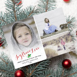 Christmas Holly Joy Peace Liebe Foto Collage Feiertagskarte<br><div class="desc">Feiern Sie die Saison mit dieser Holiday Foto Collage Card, die die Wörter JOY PEACE LIEBE in einem eleganten Skript-Schriftart und einem Anflug von festlichen Heiligen. Personalisieren Sie durch das Hinzufügen von 3 Fotos, einen benutzerdefinierten Gruß, Ihren Namen(en) und das Jahr. Sie können auch eine Urlaubsnachricht auf der Rückseite hinzufügen....</div>