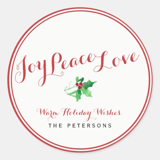 Christmas Holly Joy Peace Liebe Script Custom Runder Aufkleber (Vorderseite)