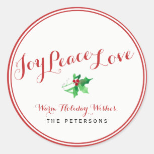 Christmas Holly Joy Peace Liebe Script Custom Runder Aufkleber