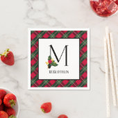 Christmas Holly Kariert Monogram M Personalisiert Serviette (Beispiel)