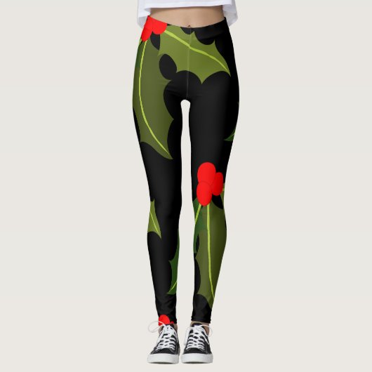 Christmas Holly Leaf und Berry Pattern Legging Leggings (Vorderseite)