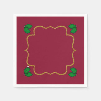 Christmas Holly Leaves and Red Berries Serviette