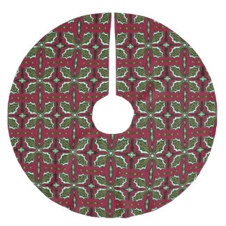 Christmas Holly Leaves Red and Green Polyester Weihnachtsbaumdecke