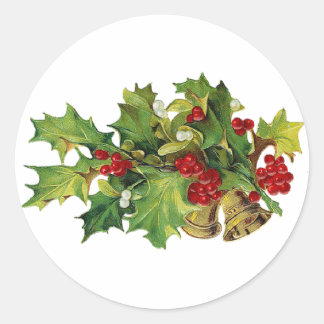 Christmas Holly, MIsteltoe und Brass Bells Runder Aufkleber