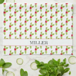 Christmas Holly Mistletoe Pattern NAME Joy Festive Geschirrtuch