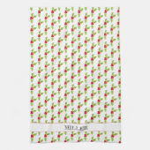 Christmas Holly Mistletoe Pattern NAME Joy Festive Geschirrtuch (Vertikal)