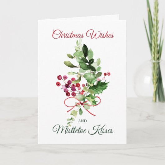 Christmas Holly Mistletoe Red Berry Karte (Vorderseite)